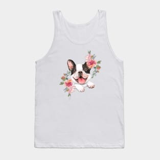 Cute French Bulldog with Flowers Watercolor Art Tank Top